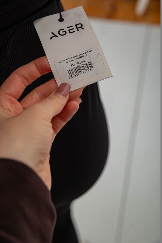 Лосины женские однотонные в рубчик на флисе, цвет черный, 214R0009-10 — изображение 6