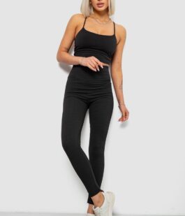 Лосины женские однотонные в рубчик, цвет черный, 214R0009