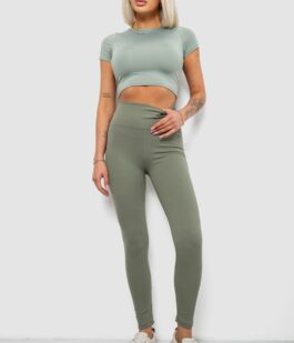 Лосины женские однотонные в рубчик, цвет оливковый, 214R0009