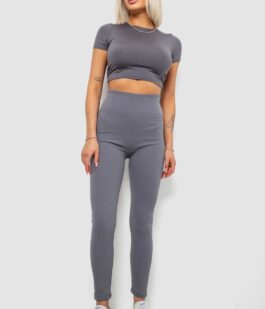 Лосины женские однотонные в рубчик, цвет светло-серый, 214R0009