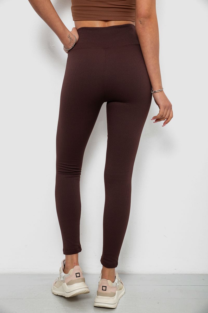 Лосины женские однотонные в рубчик, цвет шоколадный, 214R0009 — изображение 4