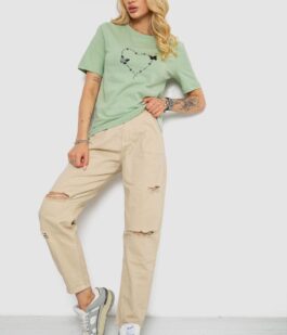 Футболка женская с принтом, цвет оливковый, 241R125