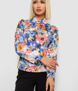 Блуза с цветочным принтом, цвет голубой, 230R226