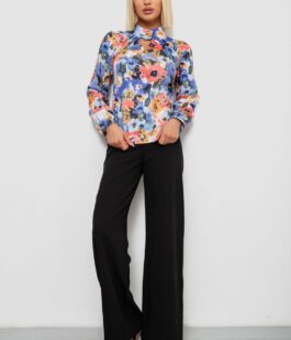 Блуза с цветочным принтом, цвет голубой, 230R226