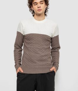 Свитер мужской двухцветный, цвет молочно-коричневый, 161R1205
