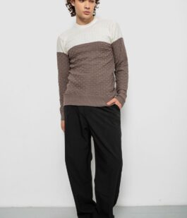 Свитер мужской двухцветный, цвет молочно-коричневый, 161R1205