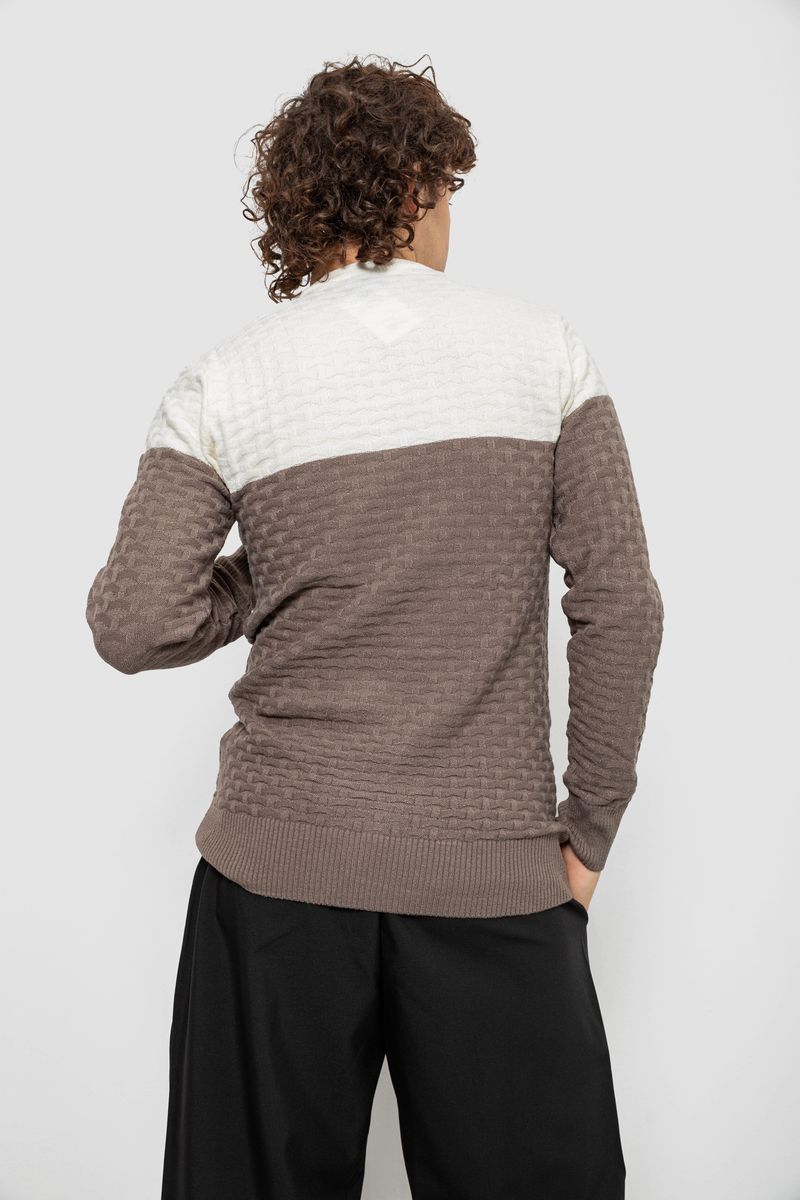 Свитер мужской двухцветный, цвет молочно-коричневый, 161R1205 — изображение 4