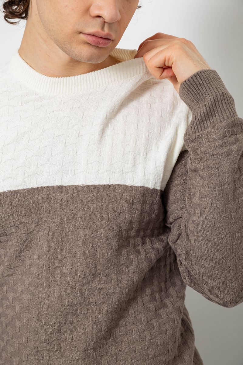 Свитер мужской двухцветный, цвет молочно-коричневый, 161R1205 — изображение 5