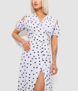 Платье женское на запах в горошек софт, цвет белый, 257R358