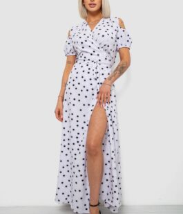 Платье женское на запах в горошек софт, цвет белый, 257R358