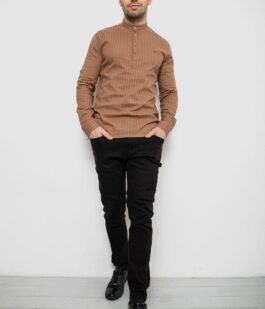 Рубашка мужская однотонная с принтом, цвет бежевый, 186R2077