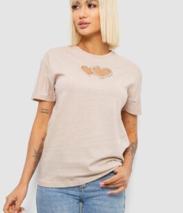 Футболка женская с принтом, цвет бежевый, 244R2802