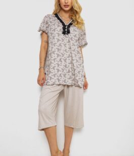 Пижама женская с принтом, цвет бежевый, 243R6968