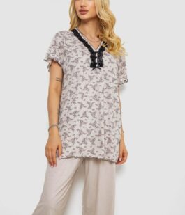 Пижама женская с принтом, цвет бежевый, 243R6968