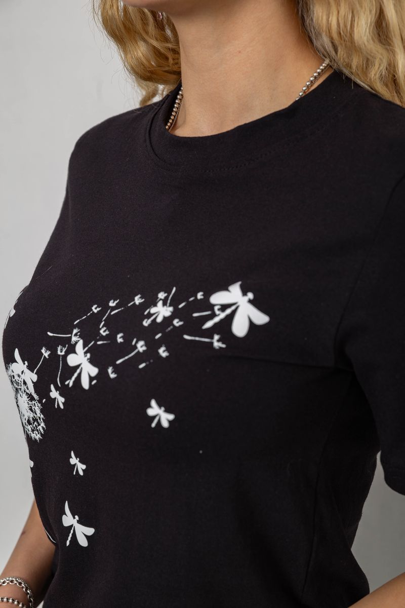 Футболка женская с принтом, цвет черный, 241R1828 — изображение 5