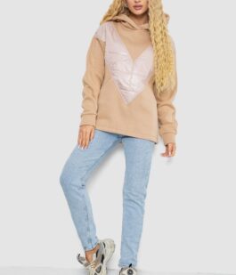 Худи женский на флисе трехнитка, цвет бежевый, 102R7713