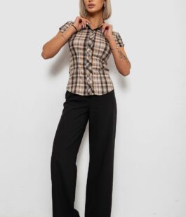 Рубашка женская в клетку повседневная, цвет бежево-черный, 230R062