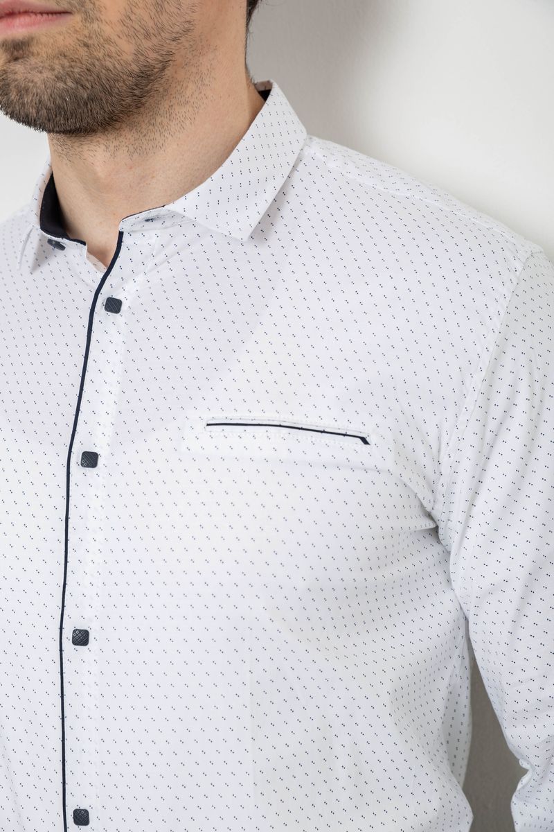 Рубашка мужская однотонная с принтом, цвет белый, 186R2025 — изображение 5