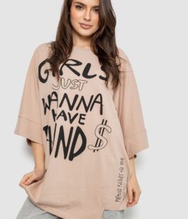 Футболка женская с принтом, цвет бежевый, 244R4017