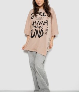 Футболка женская с принтом, цвет бежевый, 244R4017