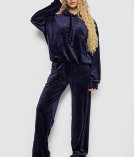Спортивный костюм женский велюровый, цвет темно-синий, 241R2001-20