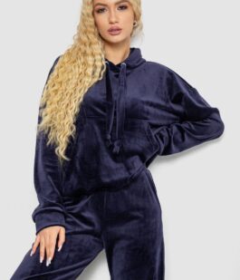 Спортивный костюм женский велюровый, цвет темно-синий, 241R2001-20