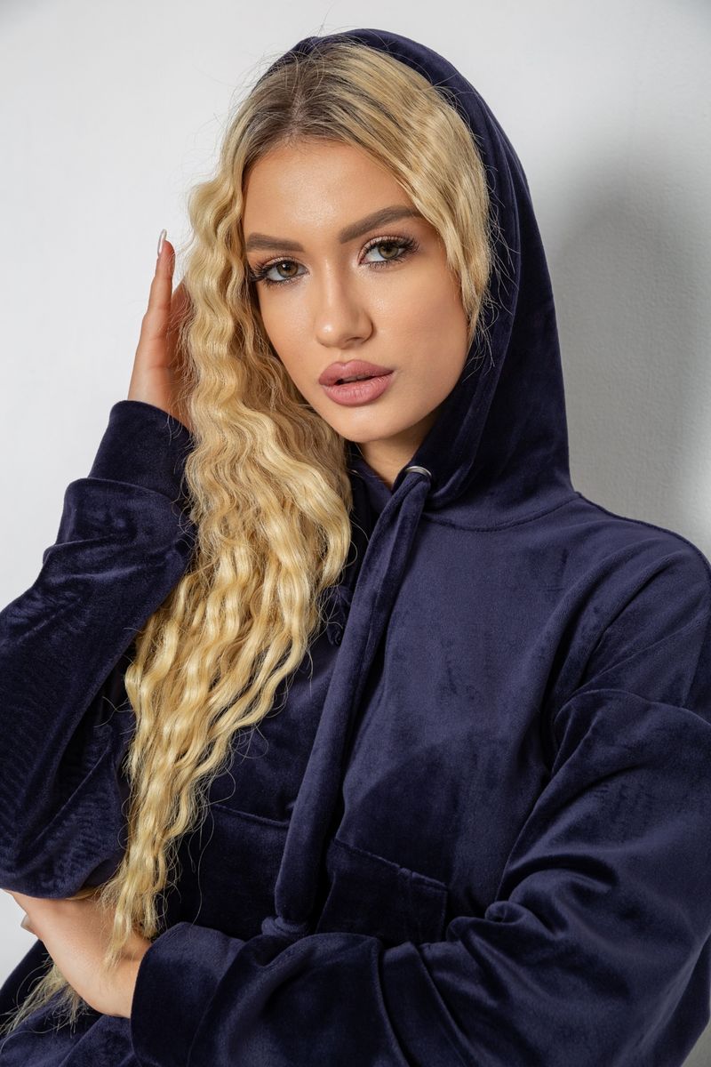 Спортивный костюм женский велюровый, цвет темно-синий, 241R2001-20 — изображение 5