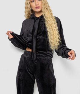 Спортивный костюм женский велюровый, цвет черный, 241R2001-20