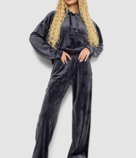 Спортивный костюм женский велюровый, цвет темно-серый, 241R2001-20