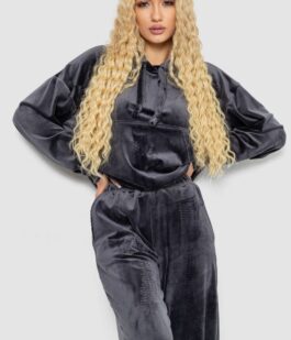 Спортивный костюм женский велюровый, цвет темно-серый, 241R2001-20