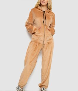 Спортивный костюм женский велюровый, цвет темно-бежевый, 238R107-1