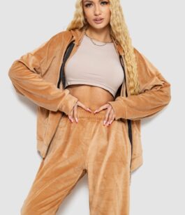 Спортивный костюм женский велюровый, цвет темно-бежевый, 238R107-1