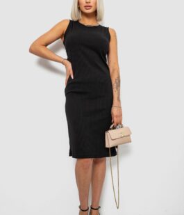 Платье однотонное в рубчик, цвет черный, 257R707