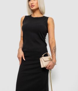 Платье однотонное в рубчик, цвет черный, 257R707