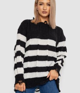 Свитер женский в полоску, цвет черно-белый, 244RA111