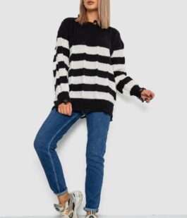 Свитер женский в полоску, цвет черно-белый, 244RA111