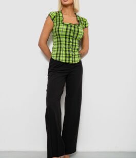 Блуза в клетку, цвет зеленый, 230R2502