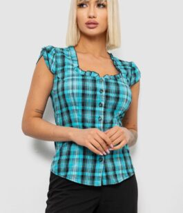 Блуза в клетку, цвет бирюзовый, 230R2502