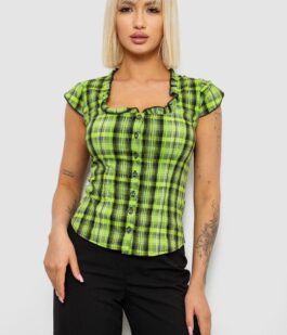 Блуза в клетку, цвет зеленый, 230R2502