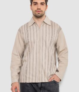 Кофта мужская на молнии в полоску, цвет светло-бежевый, 238R123