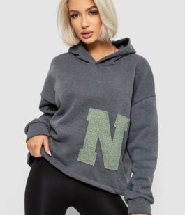 Худи женский с капюшоном на флисе, цвет серый, 257R335