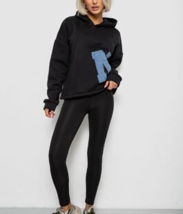 Худи женский с капюшоном на флисе, цвет черный, 257R335