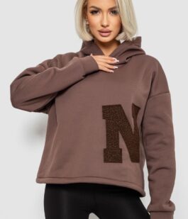 Худи женский с капюшоном на флисе, цвет коричневый, 257R335