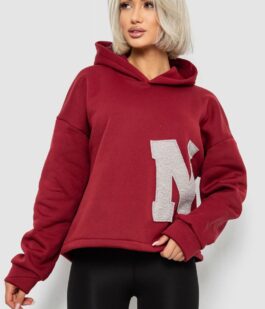 Худи женский с капюшоном на флисе, цвет бордовый, 257R335