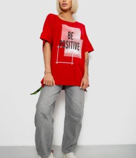 Футболка женская с принтом, цвет красный, 244R4011