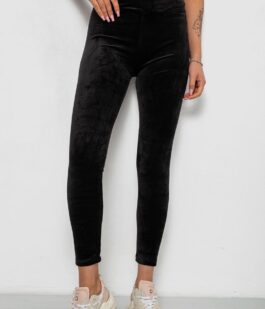 Лосины женские велюровые однотонные, цвет черный, 214R263