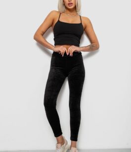 Лосины женские велюровые однотонные, цвет черный, 214R263