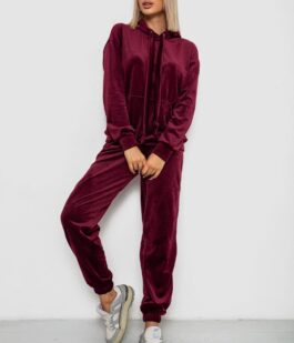 Спортивный костюм женский велюровый, цвет бордовый, 241R1530-5