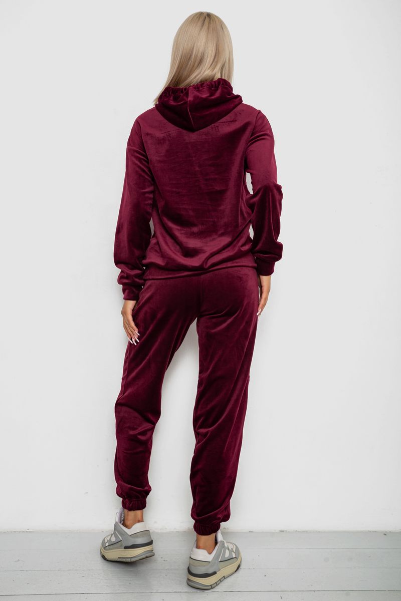 Спортивный костюм женский велюровый, цвет бордовый, 241R1530-5 — изображение 4