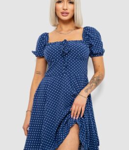 Платье женское в горошек софт, цвет синий, 257R811-1